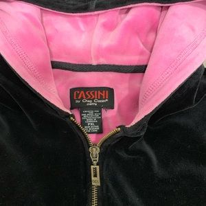 Oleg Cassini Black & Pink Velour  Zipper Hoodie XL